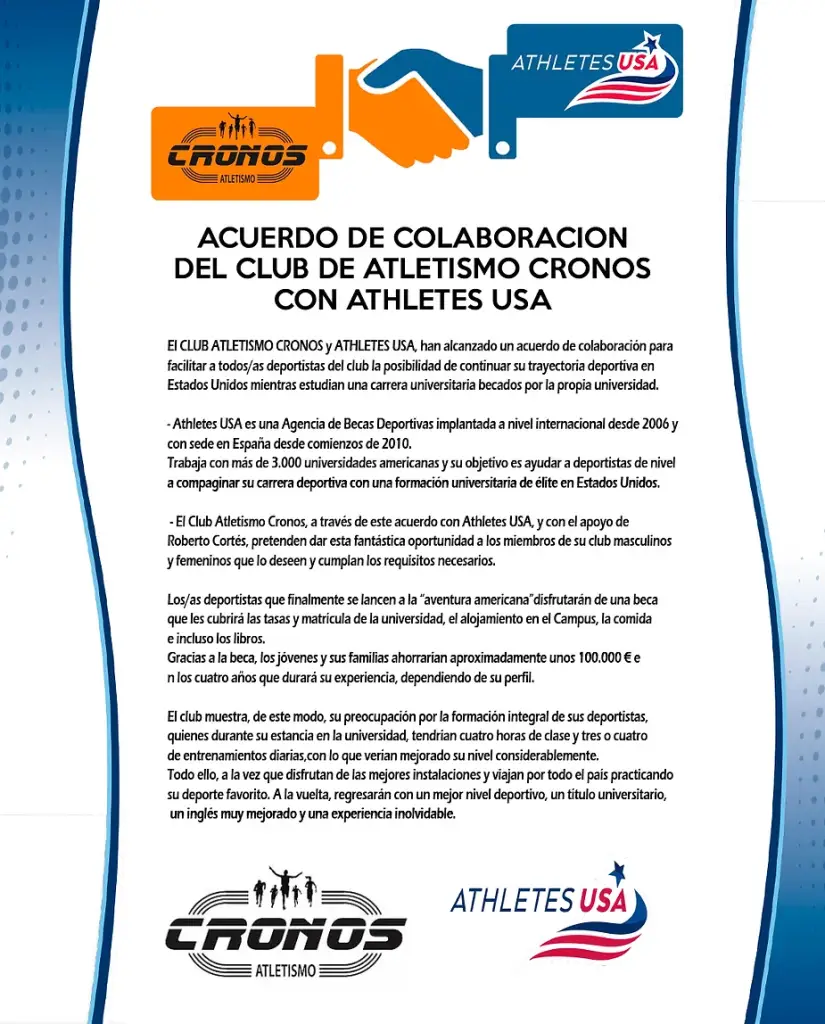 Colaboración de club de atletismo cronos con athletes usa